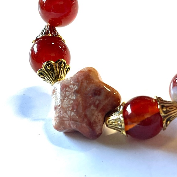 Natural Red Carnelian Bracelet with Coral Jasper Star Crystal Gemstone - Picture 6 of 6